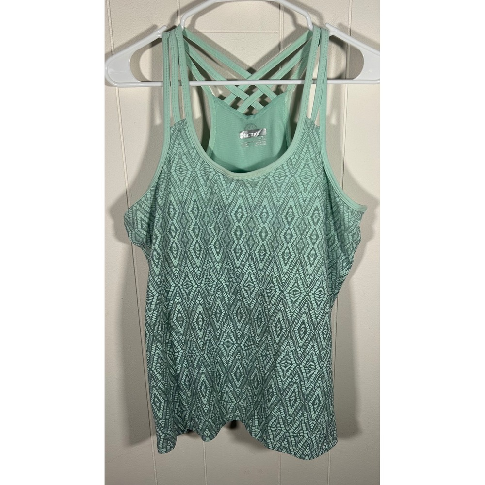 Marmot Womens Mint Green Geometric Strappy Back Active Tank Top XL H6566